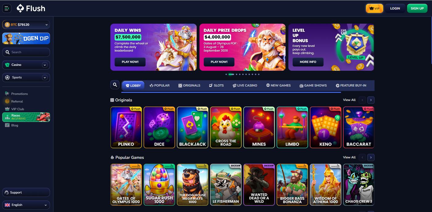 Flush homepage, screenshotted 2026-09-09