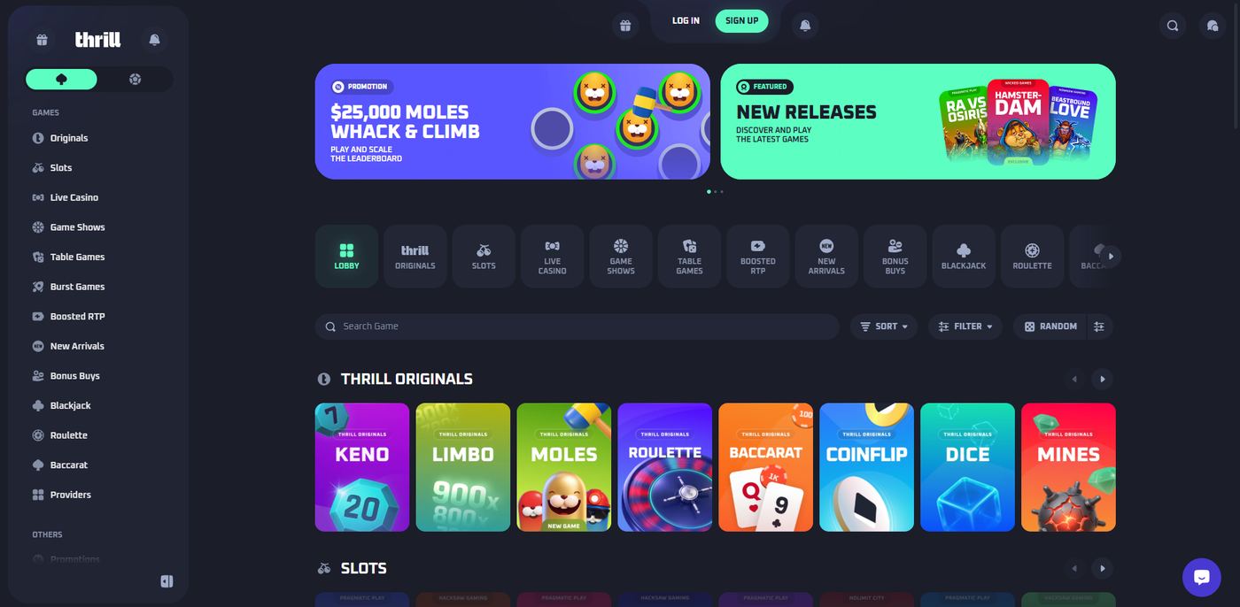 Thrill homepage, screenshotted 2026-09-09
