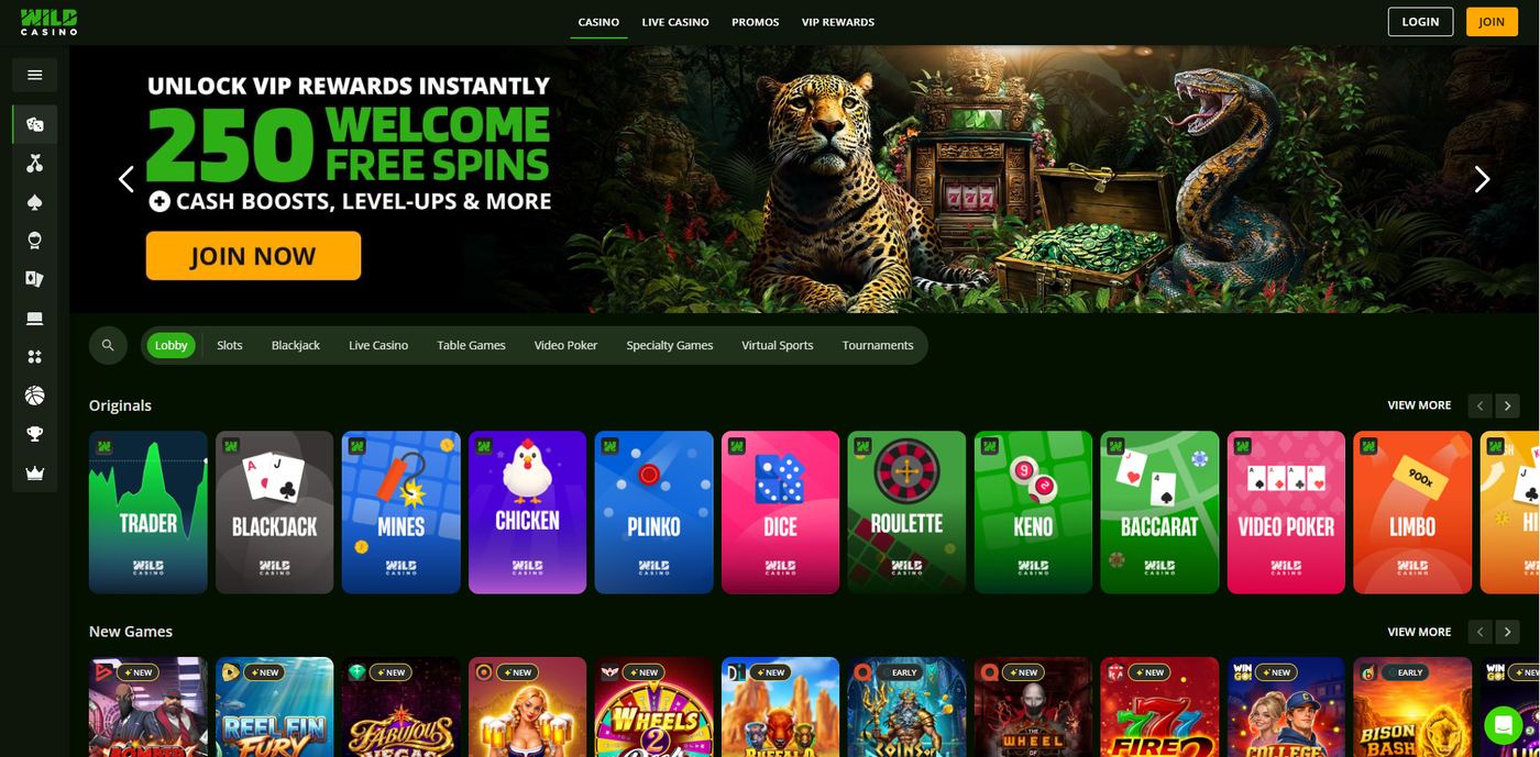 Wild Casino homepage, screenshotted 2026-09-09